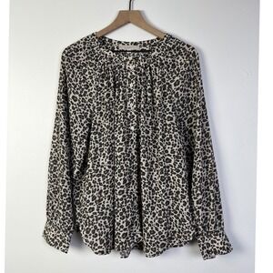 LOFT Leopard Print Mob Wife Blouse Long Sleeve‎ Button Down Relaxed Fit XL